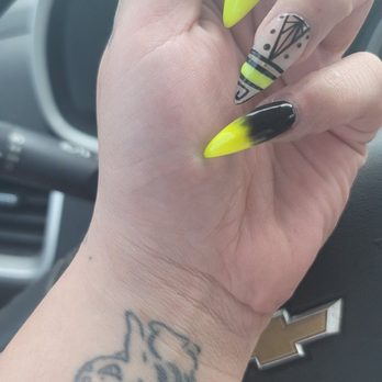 X-Nails - Thick lumpy and hooked, polish on finger. - Nail Salons Near Me - Newport, Kentucky