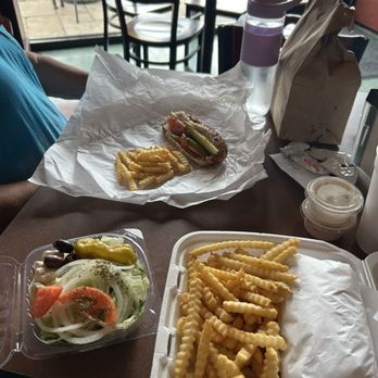 Johnny's Red Hots - This is my salad, Gyros, fries and of course I had to have a hot dog - Hot Dogs Near Me - Naperville, Illinois