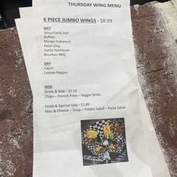 The Bistro House - Thursday wing menu