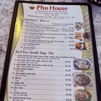Pho House - Menu with prices as of this review 8.27.2025. Two more menu pages but our food items were listed on this page. - Vietnamese Near Me - Hemet, California
