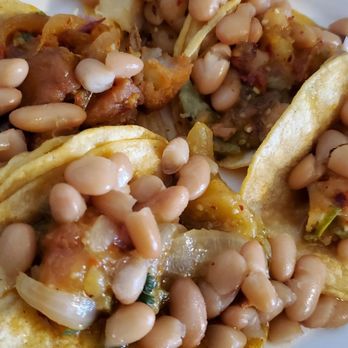 Borreguitas Bar Express - Nopal con Papa, Mexicana, and Chicharron tacos. Spicy and delicious - Mexican Near Me - Pomona, California