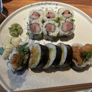 Laughing Monk Cafe - Tempura veggie and yellowtail roll - Sushi Bars Near Me - Wellesley, Massachusetts Laughing Monk Cafe - Tempura veggie and yellowtail roll - Sushi Bars Near Me - Wellesley, Massachusetts