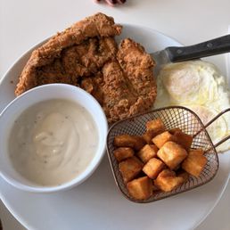 Chicken Chicken-Fried Chicken breakfast with potatos