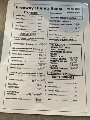 Menu photo 1 Freeway Dining Room Reidsville, NC