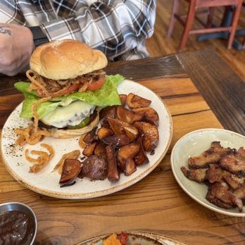 Singletree Heritage Kitchen - Burger with a side of pork belly - New American Near Me - Waynesville, North Carolina