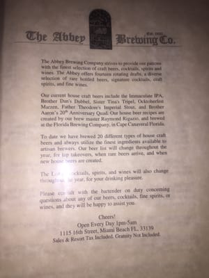 Menu photo 8 Abbey Brewing Company Miami Beach, FL Menu photo 8 Abbey Brewing Company Miami Beach, FL