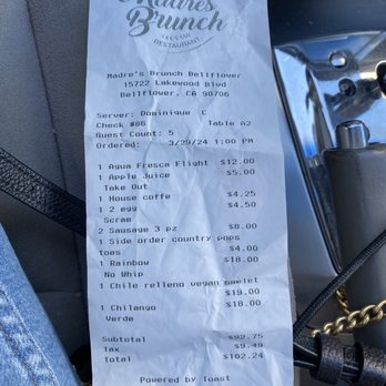 Madres Brunch - Bill not including tip - Breakfast & Brunch Near Me - Bellflower, California Madres Brunch - Bill not including tip - Breakfast & Brunch Near Me - Bellflower, California