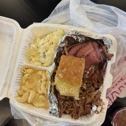 2 meat combo with potato salad, macaroni and cheese