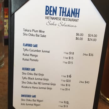 Ben Thanh Restaurant - Sake menu - Vietnamese Near Me - Matthews, North Carolina Ben Thanh Restaurant - Sake menu - Vietnamese Near Me - Matthews, North Carolina