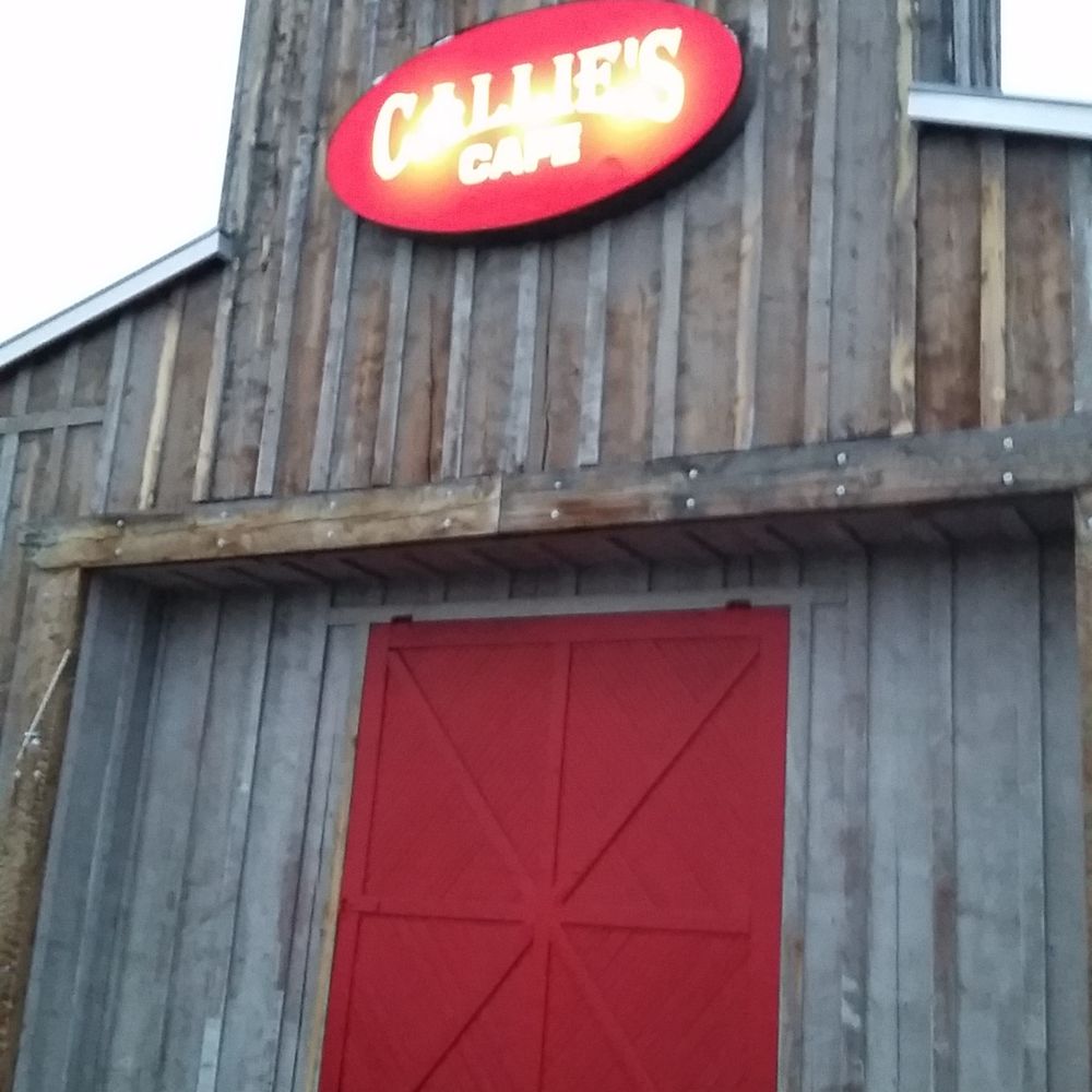 Callie's Cafe - Their sign, the entrance is around the fake red door - American Near Me - Orem, Utah