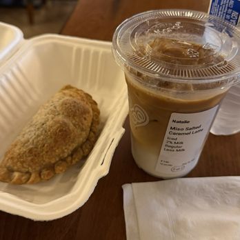 Haute Coffee University - Miso salted caramel latte and beef empanada - Coffee & Tea Near Me - Davie, Florida
