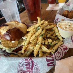 Fried Pickle Burger with a side of Truffle fries.