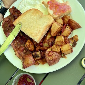 Wild Fig Kitchen - 2 egg breakfast with bacon and sourdough toast and potatoes - Breakfast & Brunch Near Me - Coarsegold, California Wild Fig Kitchen - 2 egg breakfast with bacon and sourdough toast and potatoes - Breakfast & Brunch Near Me - Coarsegold, California