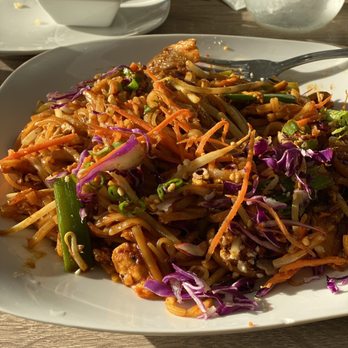 Blue Table Thai Cuisine - Chicken Pad Thai (medium spicy) - Thai Near Me - Bakersfield, California Blue Table Thai Cuisine - Chicken Pad Thai (medium spicy) - Thai Near Me - Bakersfield, California
