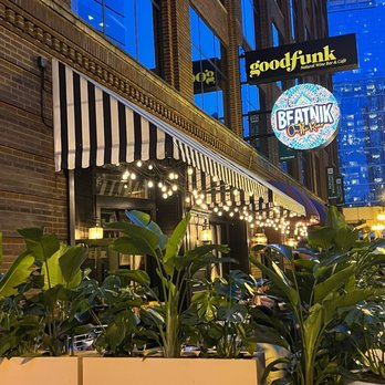 GoodFunk - the outside of a restaurant at night - Wine Bars Near Me - Chicago, Illinois