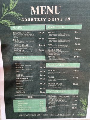 Menu photo 2 Courtesy Drive-In Lamont, CA