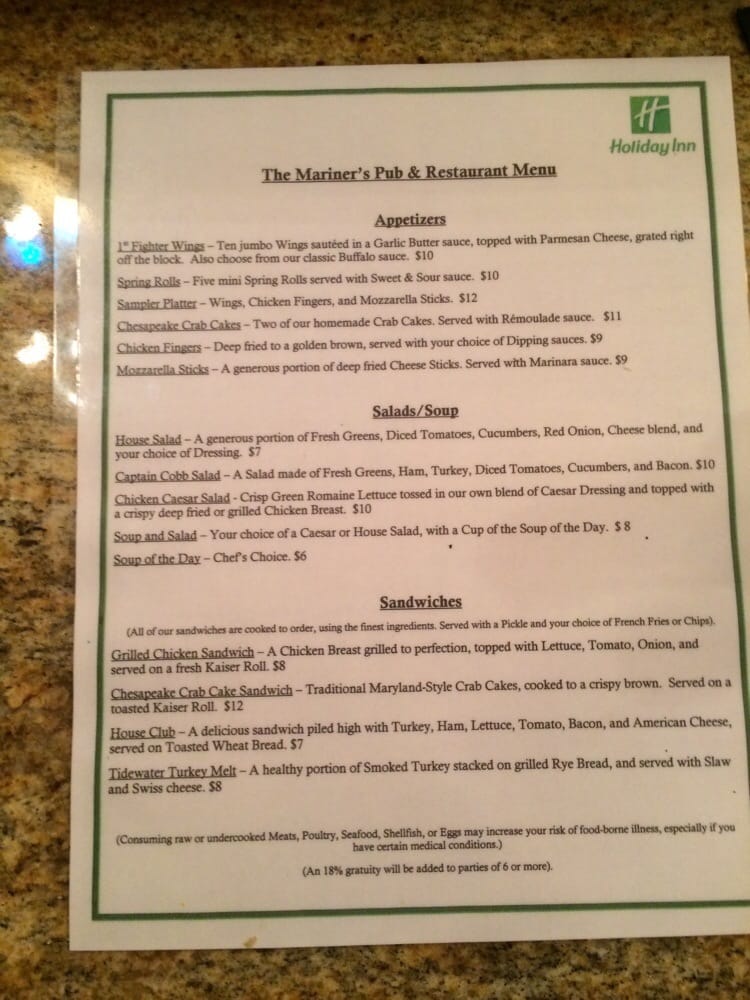 MARINER’S PUB & RESTURANT MENU CLOSED Updated September 2024 943