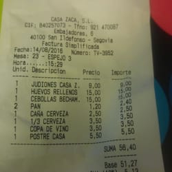 Casa Zaca - La cuenta, que siempre hay que tener una referencia.
