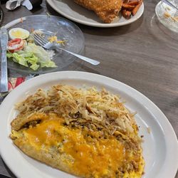 Dakota Diner - Fleischkiechle and Sausage and cheese omelette w/hashbrowns