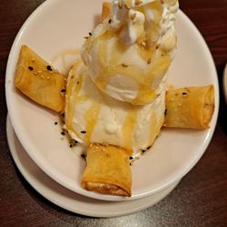 Coconut Ice Cream with fried wrapped bananas.
