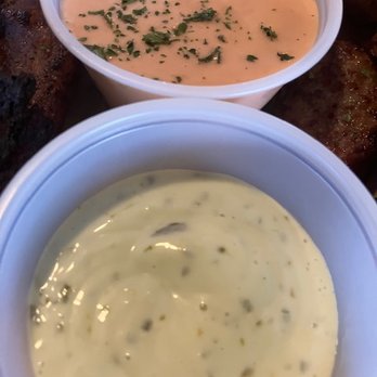 Sazon Fry And Grill - salsa rosada (mayochup) & clilantro sauce - Latin American Near Me - Lakeland, Florida