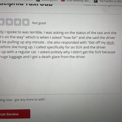 Philadelphia Taxi Cab - This is my review. I do not & would not recommend them.