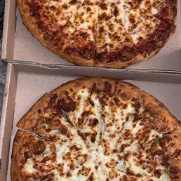 Medium cheese pizza & a medium tandoori chicken pizza with garlic sauce