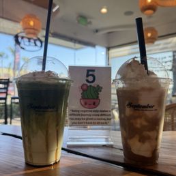 Brown sugar, Matcha latte and a coconut coffee.