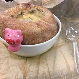 Summer corn chowder bread bowl....at work style. Lol