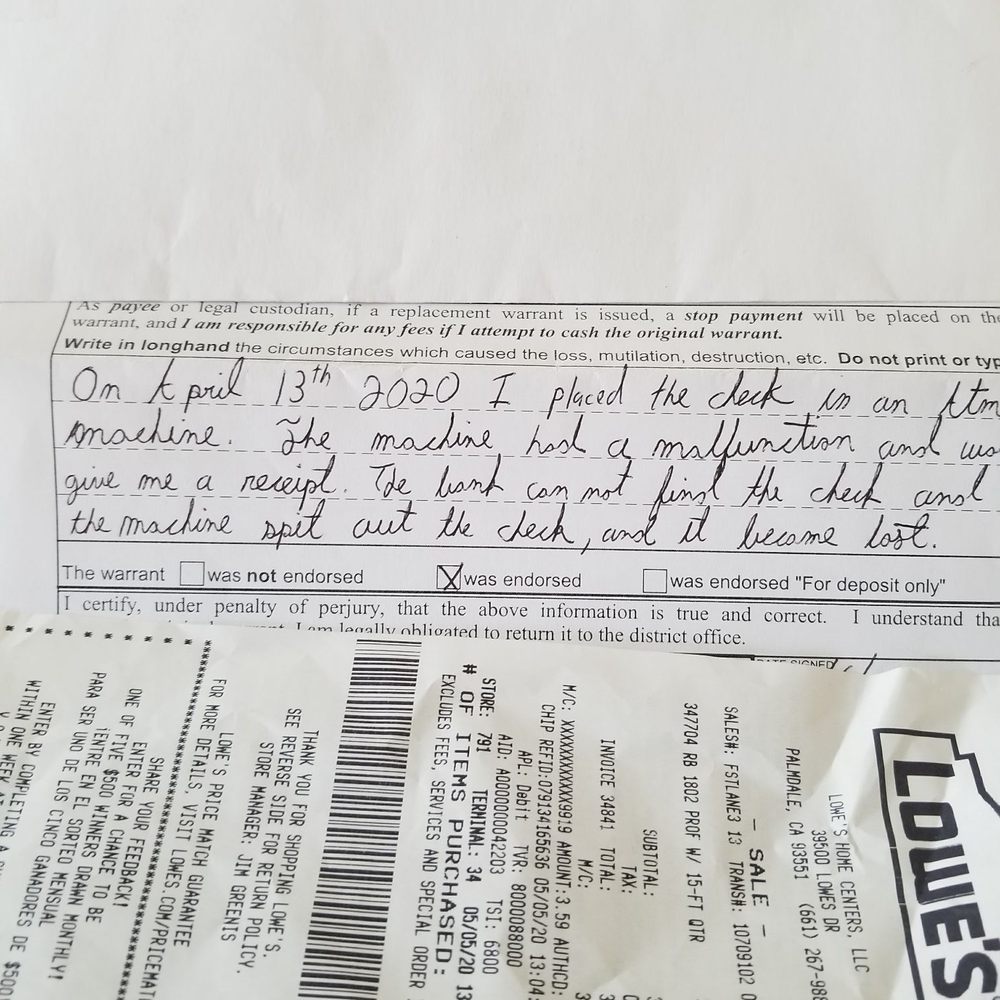 Here is the letter to his employer about the missing check. But according to the manager it never happened Here is the letter to his employer about the missing check. But according to the manager it never happened
