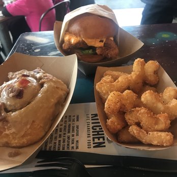 DV8 Kitchen - Maple bacon cinnamon roll, chicken pimento cheese on brioche, and tater tots - Bakeries Near Me - Lexington, Kentucky