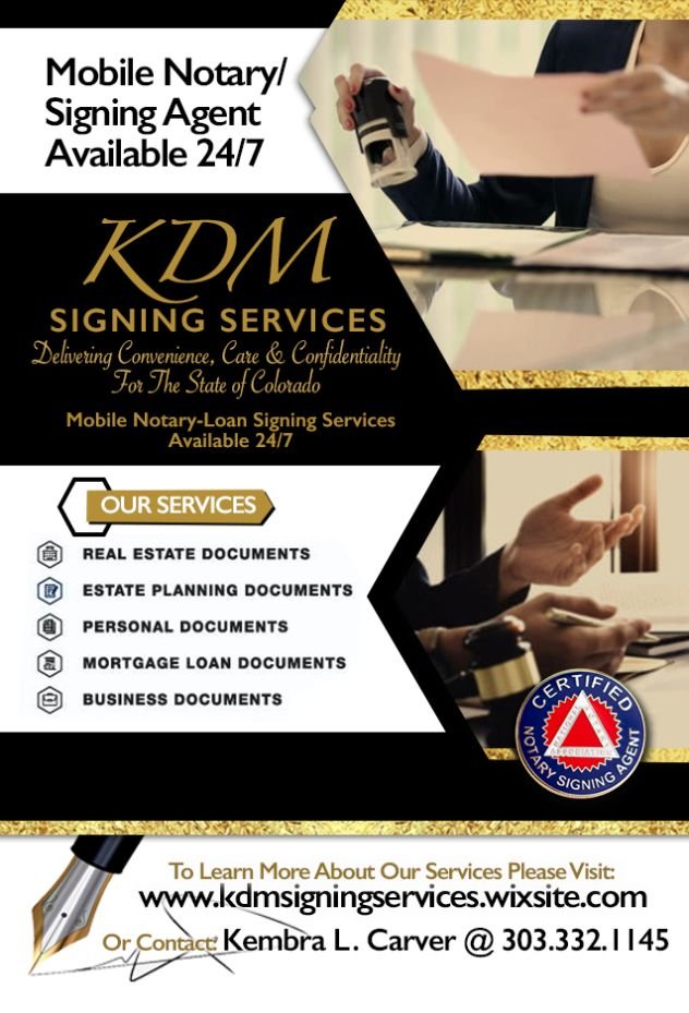 KDM MOBILE NOTARY & SIGNING SERVICES Updated September 2024 Aurora