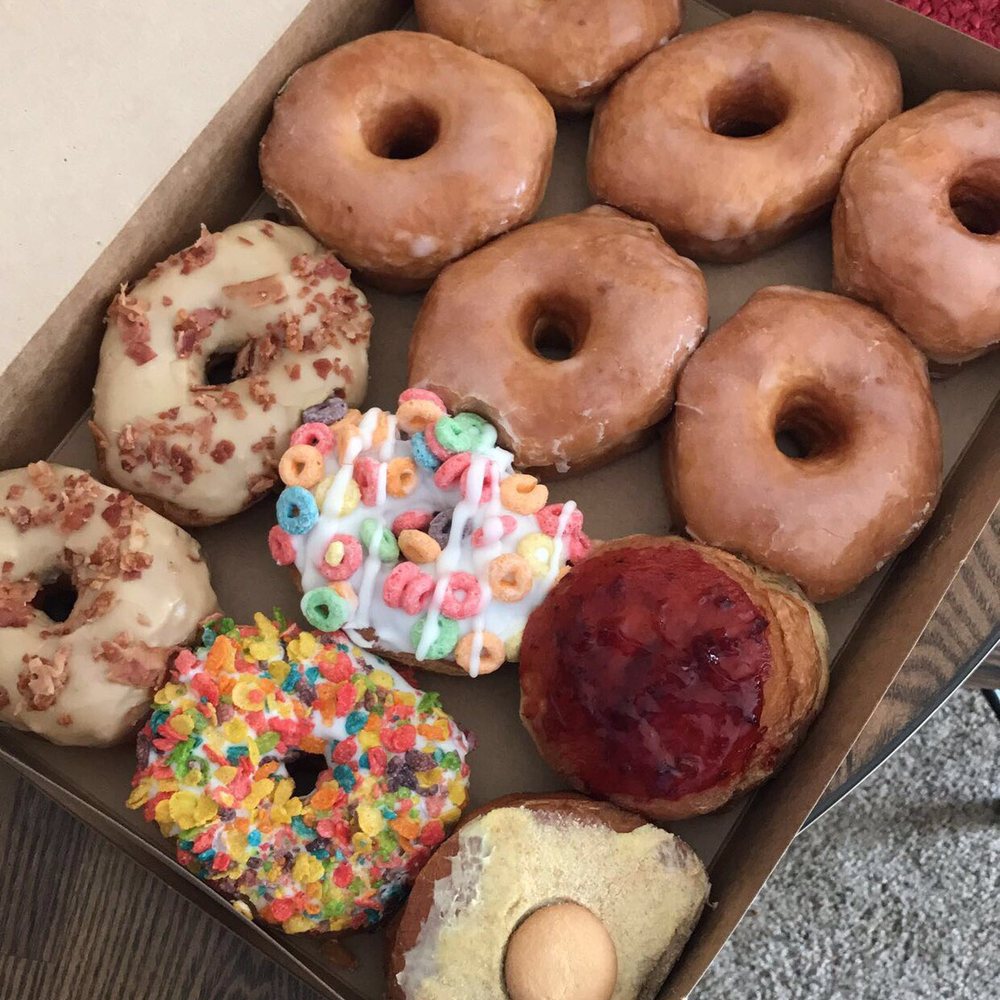 Wake N Bake Donuts - Strawberry cheese cake and creme Brûlée donuts were delicious (bottom right corner) - Donuts Near Me - Carolina Beach, North Carolina Wake N Bake Donuts - Strawberry cheese cake and creme Brûlée donuts were delicious (bottom right corner) - Donuts Near Me - Carolina Beach, North Carolina