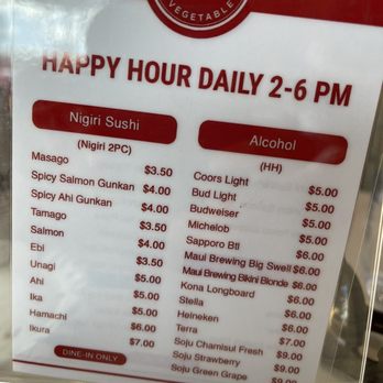 Ahi & Vegetable- Ewa Beach - Happy hour menu (no liquor at this location) - Sushi Bars Near Me - Ewa Beach, Hawaii Ahi & Vegetable- Ewa Beach - Happy hour menu (no liquor at this location) - Sushi Bars Near Me - Ewa Beach, Hawaii