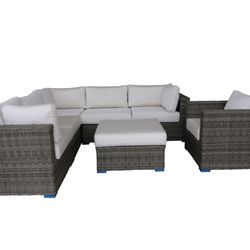 Cozy Corner Patios - 7 piece patio set made using highly durable PE wicker and Sunbrella® fabric cushions which can withstand harshest weather year over year.