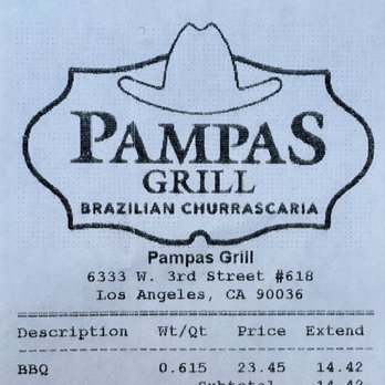 Pampas Grill - Receipt prices - Brazilian Near Me - Los Angeles, California Pampas Grill - Receipt prices - Brazilian Near Me - Los Angeles, California