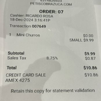 Petisco Brazuca - Receipt - Brazilian Near Me - New York, New York Petisco Brazuca - Receipt - Brazilian Near Me - New York, New York