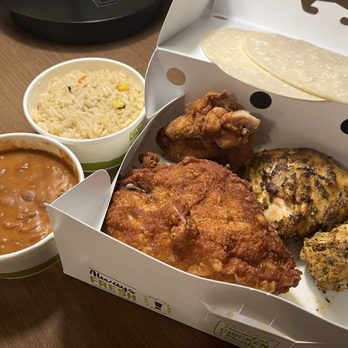 Pollo Campero - Four Piece Meal (half fried half grilled) with two sides - Delicious - Latin American Near Me - Irving, Texas