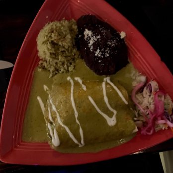 Maggie's Blue Rose - Avocado enchilada with rice, beans, and pickles - Mexican Near Me - Avalon, California Maggie's Blue Rose - Avocado enchilada with rice, beans, and pickles - Mexican Near Me - Avalon, California