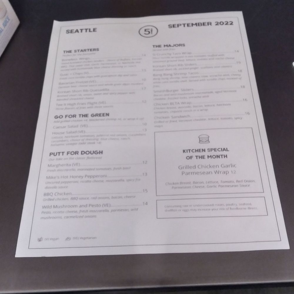 Five Iron Golf - September 2022 menu - Golf Near Me - Seattle, Washington Five Iron Golf - September 2022 menu - Golf Near Me - Seattle, Washington