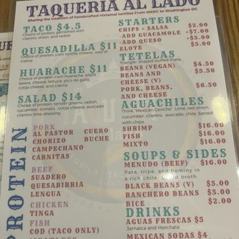 Taqueria Al Lado - Menu - Tacos Near Me - Washington, DC, District of Columbia Taqueria Al Lado - Menu - Tacos Near Me - Washington, DC, District of Columbia