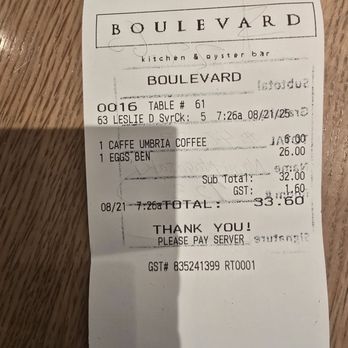 Boulevard - I paid the total CA$40. - Seafood Near Me - Vancouver, British Columbia Boulevard - I paid the total CA$40. - Seafood Near Me - Vancouver, British Columbia