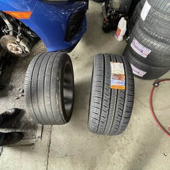 Calderon Tires - The quiet damage that was hiding (my tire on the left) compared to a new tire. - Tires Near Me - Morgan Hill, California Calderon Tires - The quiet damage that was hiding (my tire on the left) compared to a new tire. - Tires Near Me - Morgan Hill, California