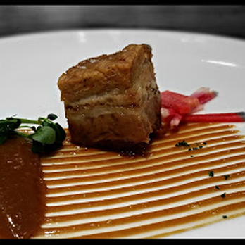 MOOR - Pork Belly with peanut butter and pickled watermelon radish. - Seafood Near Me - Kissimmee, Florida MOOR - Pork Belly with peanut butter and pickled watermelon radish. - Seafood Near Me - Kissimmee, Florida