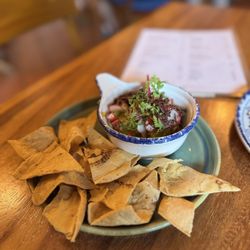 Las Quince Letras - Guacamole with pico de gallo and Chapulines (grasshopper). Honestly this was really good, and would order it for the table