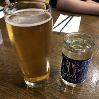 Ramen Danbo - draft beer and a cup of ozeki - Ramen Near Me - Seattle, Washington
