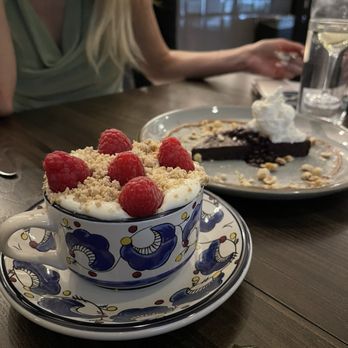 Beginner's Luck - Raspberry mug cake and their good fortune cake which is flourless chocolate with a berry sauce. Both great! - Coffee & Tea Near Me - Scottsdale, Arizona