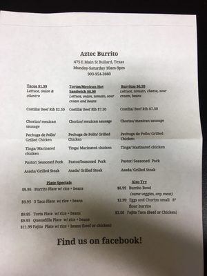 Menu photo 1 Aztec Burrito Bullard, TX