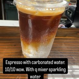 Espresso with sparkling water. Called "the natural"