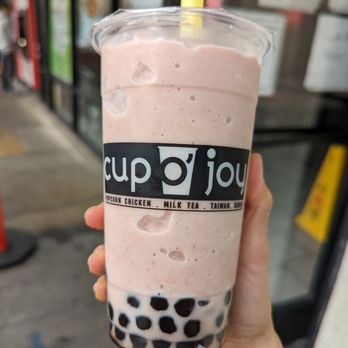 Cup O' Joy - red bean smoothie + boba - regular size (which is one size bigger than the smallest size - pretty big) - Coffee & Tea Near Me - Los Angeles, California Cup O' Joy - red bean smoothie + boba - regular size (which is one size bigger than the smallest size - pretty big) - Coffee & Tea Near Me - Los Angeles, California